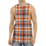 Orange And Black Madras Plaid Print Men's Muscle Tank Top