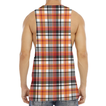 Orange And Black Madras Plaid Print Men's Muscle Tank Top