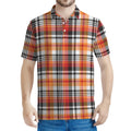Orange And Black Madras Plaid Print Men's Polo Shirt