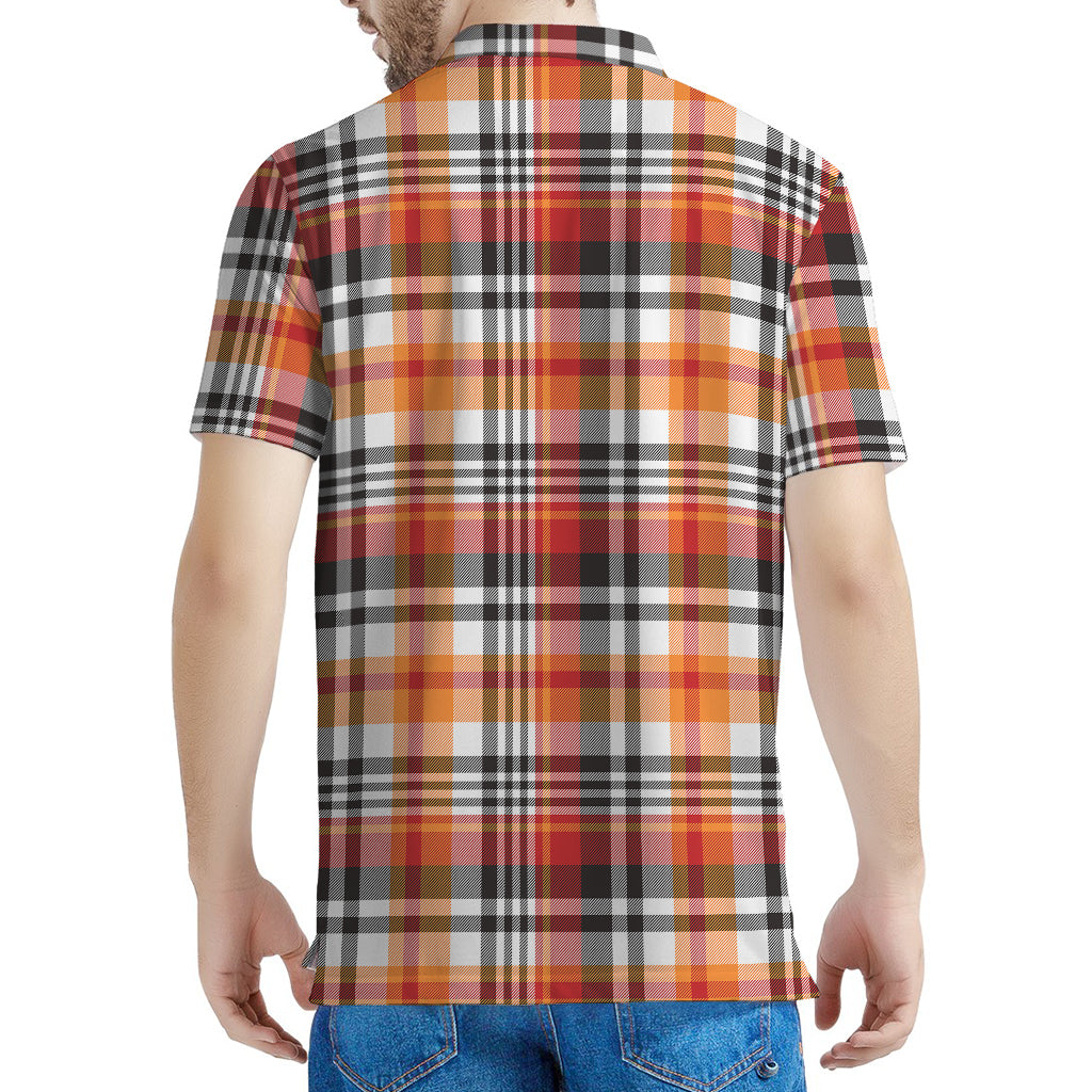 Orange And Black Madras Plaid Print Men's Polo Shirt