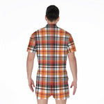 Orange And Black Madras Plaid Print Men's Rompers