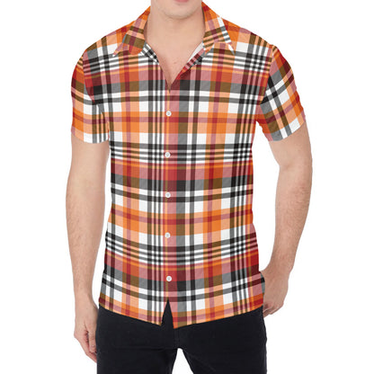 Orange And Black Madras Plaid Print Men's Shirt