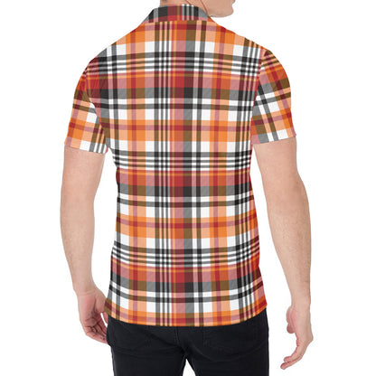 Orange And Black Madras Plaid Print Men's Shirt