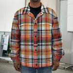 Orange And Black Madras Plaid Print Men's Shirt Jacket