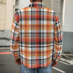 Orange And Black Madras Plaid Print Men's Shirt Jacket