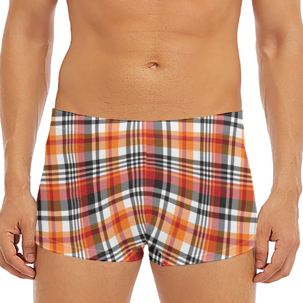 Orange And Black Madras Plaid Print Men's Short Boxer Briefs