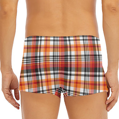Orange And Black Madras Plaid Print Men's Short Boxer Briefs