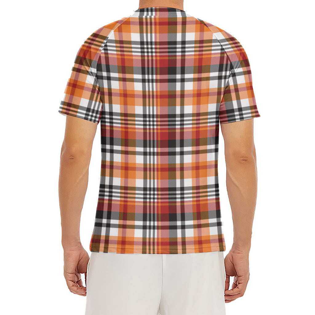Orange And Black Madras Plaid Print Men's Short Sleeve Rash Guard
