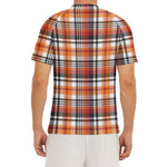 Orange And Black Madras Plaid Print Men's Short Sleeve Rash Guard