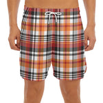 Orange And Black Madras Plaid Print Men's Split Running Shorts