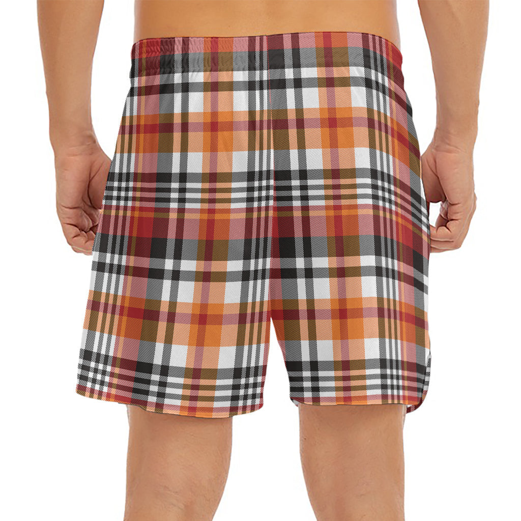 Orange And Black Madras Plaid Print Men's Split Running Shorts