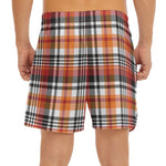 Orange And Black Madras Plaid Print Men's Split Running Shorts