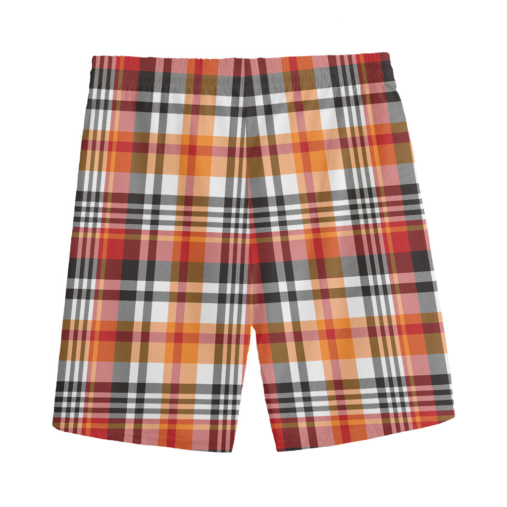 Orange And Black Madras Plaid Print Men's Sports Shorts
