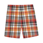 Orange And Black Madras Plaid Print Men's Sports Shorts