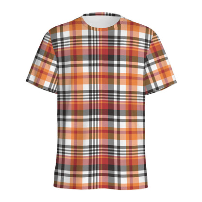 Orange And Black Madras Plaid Print Men's Sports T-Shirt