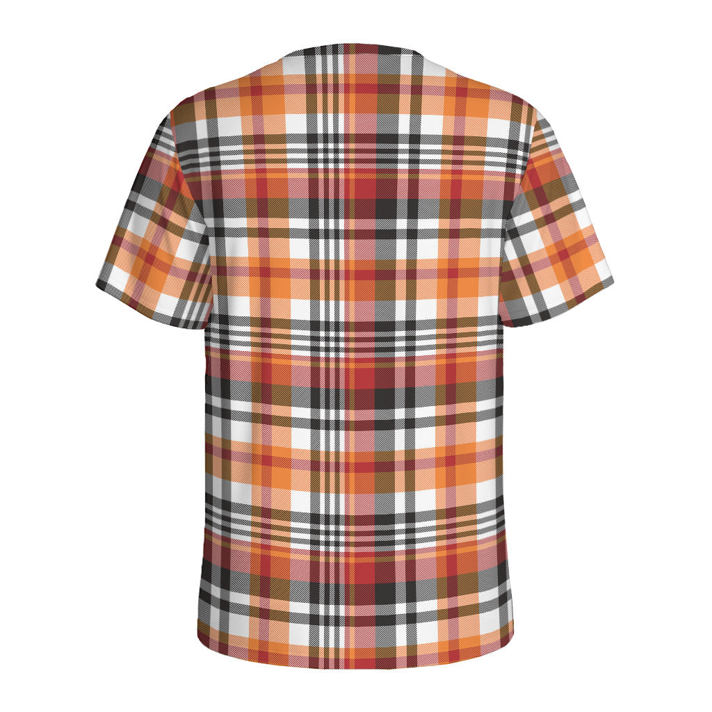 Orange And Black Madras Plaid Print Men's Sports T-Shirt
