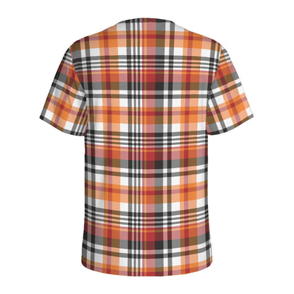 Orange And Black Madras Plaid Print Men's Sports T-Shirt
