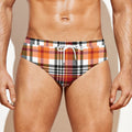Orange And Black Madras Plaid Print Men's Swim Briefs