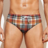 Orange And Black Madras Plaid Print Men's Swim Briefs