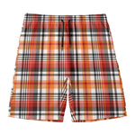 Orange And Black Madras Plaid Print Men's Swim Trunks