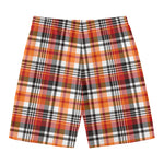 Orange And Black Madras Plaid Print Men's Swim Trunks