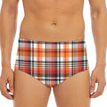 Orange And Black Madras Plaid Print Men's Triangle Swim Briefs