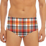 Orange And Black Madras Plaid Print Men's Triangle Swim Briefs