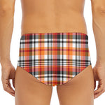 Orange And Black Madras Plaid Print Men's Triangle Swim Briefs