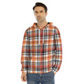 Orange And Black Madras Plaid Print Men's Velvet Pullover Hoodie