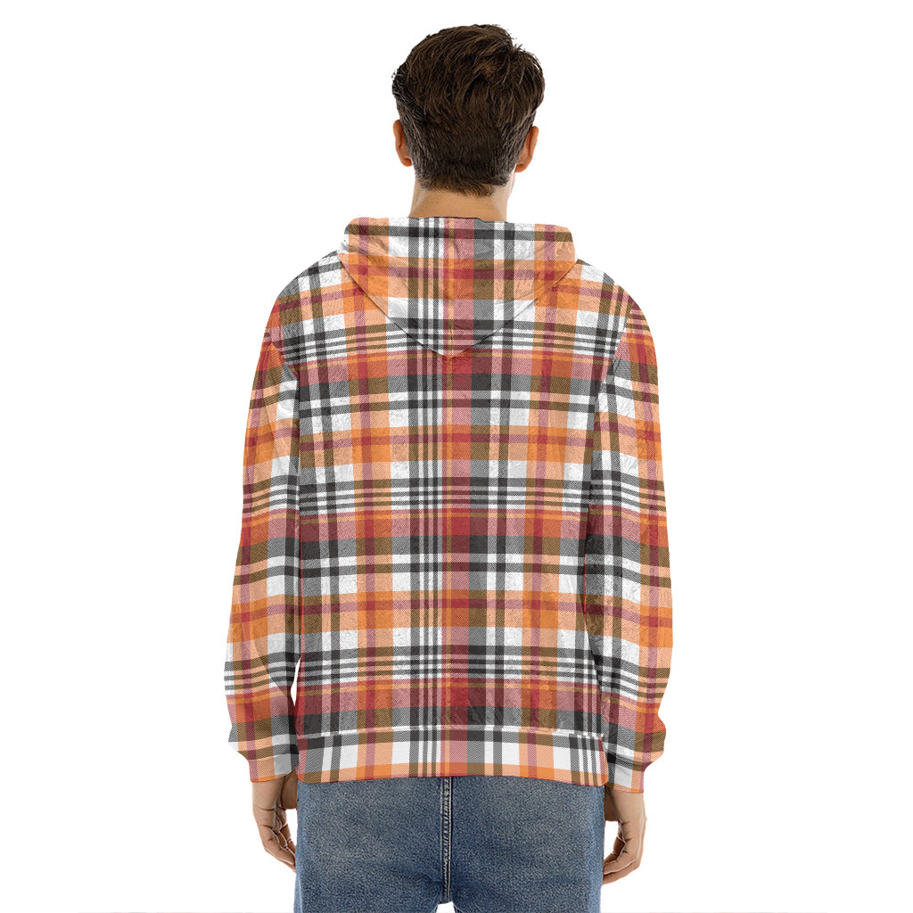 Orange And Black Madras Plaid Print Men's Velvet Pullover Hoodie