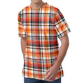Orange And Black Madras Plaid Print Men's Velvet T-Shirt