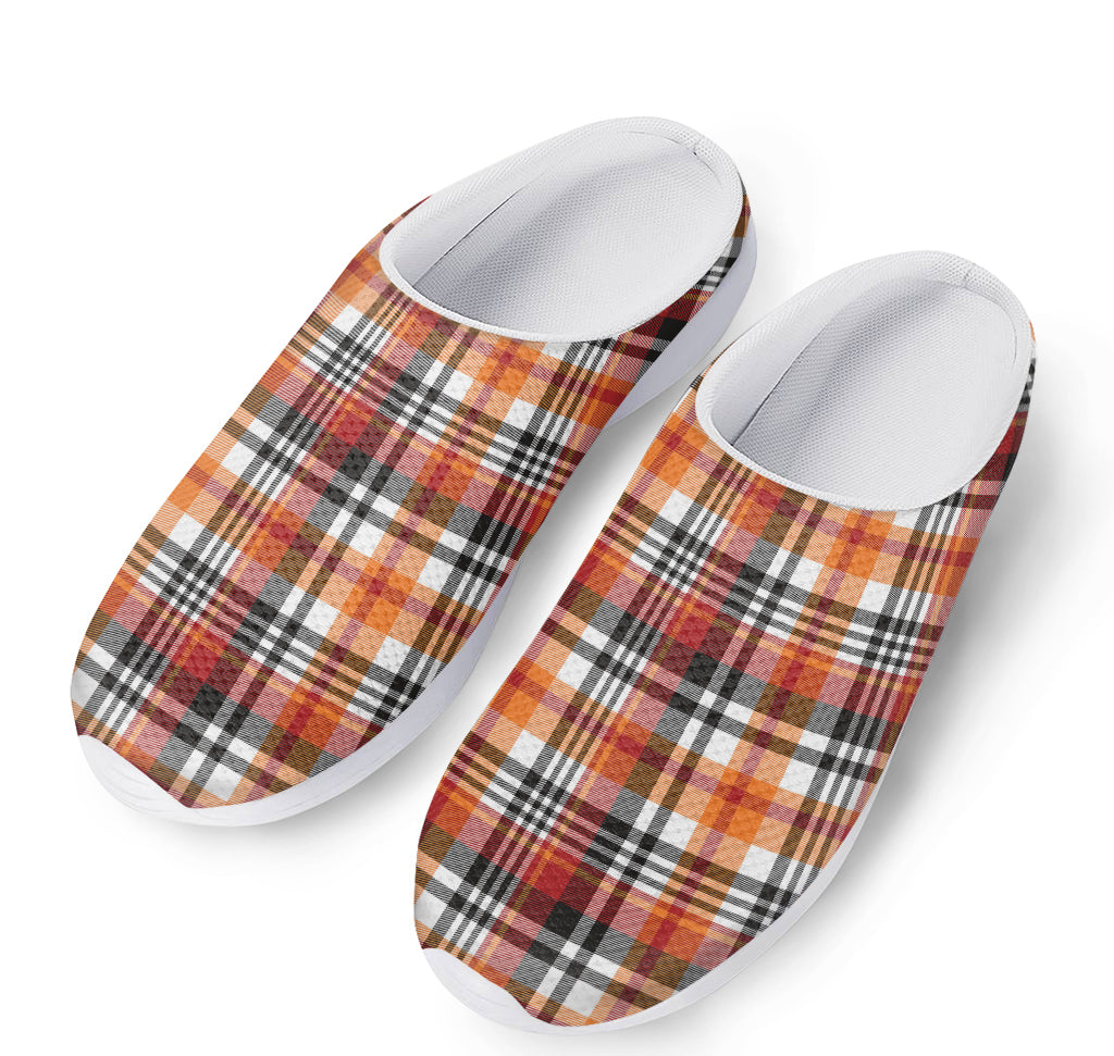 Orange And Black Madras Plaid Print Mesh Casual Shoes