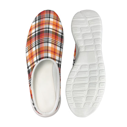 Orange And Black Madras Plaid Print Mesh Casual Shoes