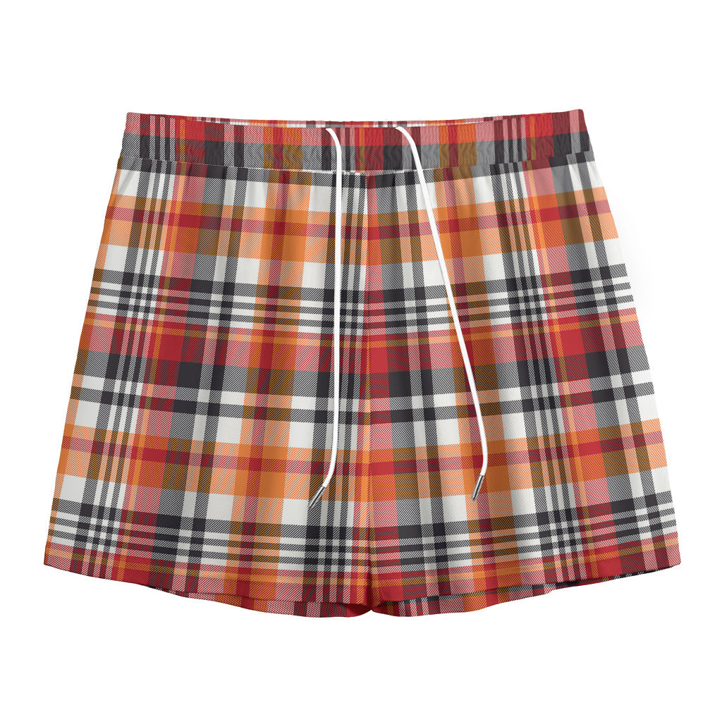 Orange And Black Madras Plaid Print Mesh Shorts