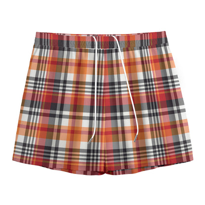 Orange And Black Madras Plaid Print Mesh Shorts