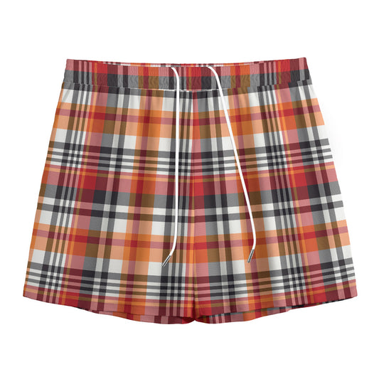 Orange And Black Madras Plaid Print Mesh Shorts