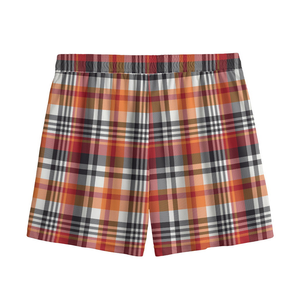 Orange And Black Madras Plaid Print Mesh Shorts