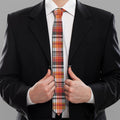 Orange And Black Madras Plaid Print Necktie