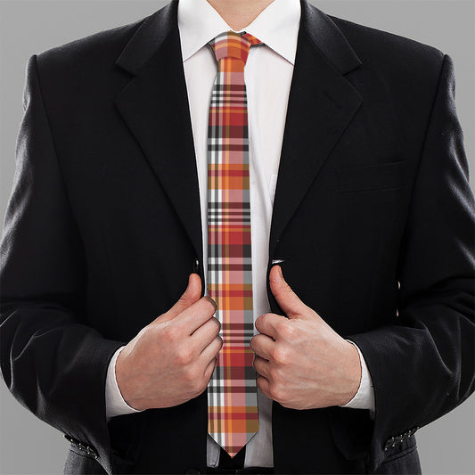 Orange And Black Madras Plaid Print Necktie