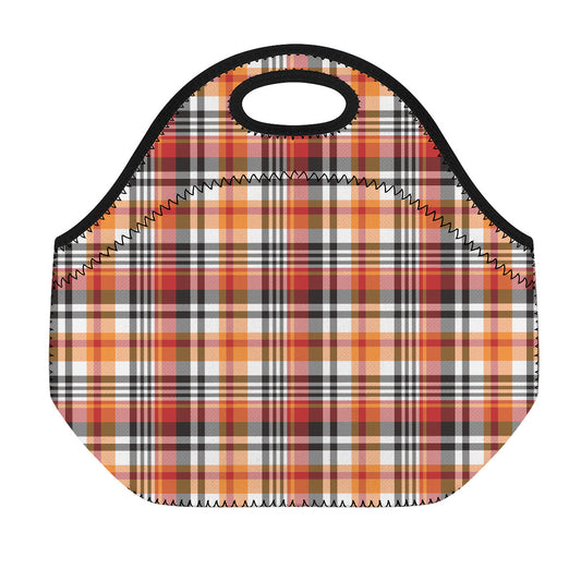 Orange And Black Madras Plaid Print Neoprene Lunch Bag