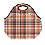 Orange And Black Madras Plaid Print Neoprene Lunch Bag
