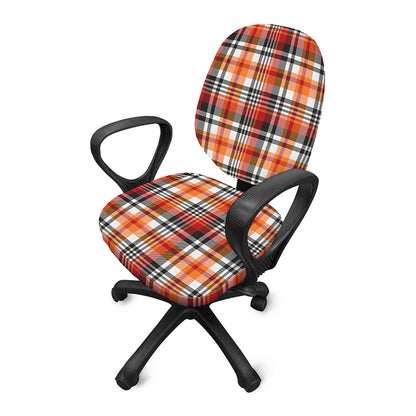 Orange And Black Madras Plaid Print Office Chair Cover