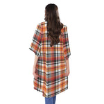 Orange And Black Madras Plaid Print Open Front Beach Cover Up