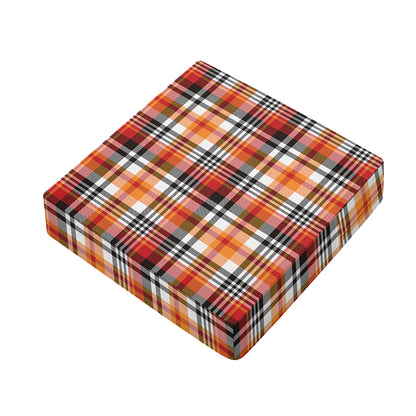 Orange And Black Madras Plaid Print Outdoor Seat Cushion Cover