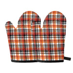 Orange And Black Madras Plaid Print Oven Mitts