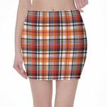 Orange And Black Madras Plaid Print Pencil Mini Skirt