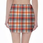 Orange And Black Madras Plaid Print Pencil Mini Skirt