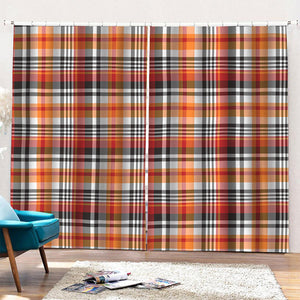 Orange And Black Madras Plaid Print Pencil Pleat Curtains