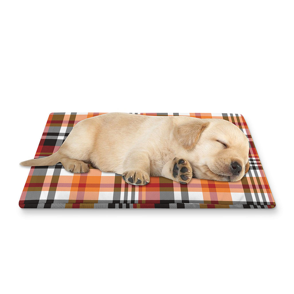 Orange And Black Madras Plaid Print Pet Cooling Mat Cover