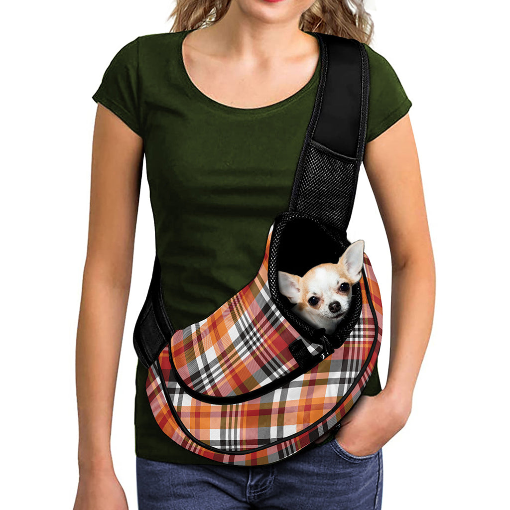 Orange And Black Madras Plaid Print Pet Sling Carrier